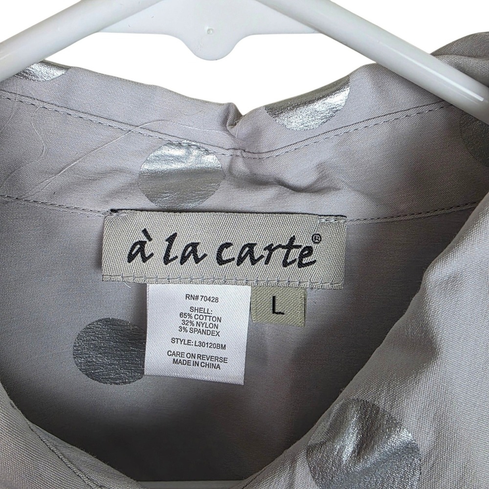 à‎ la carte Button Down Women L Grey Silver Excellent Metallic Polka Dot Shirt - Picture 3 of 10